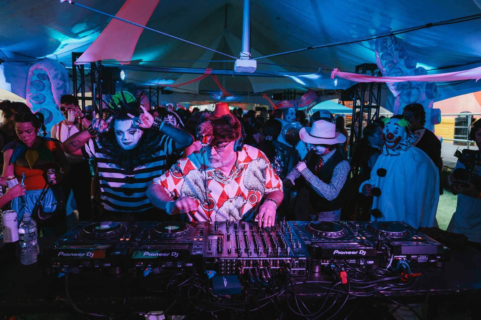 Varist at Book Club Radio Festival — bear hat on decks